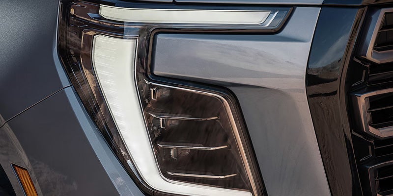 Close-up of front LED headlight assembly